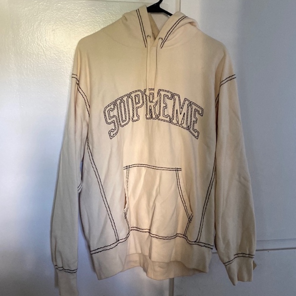 Authentic Supreme Big Stitch Hoodie Natural M